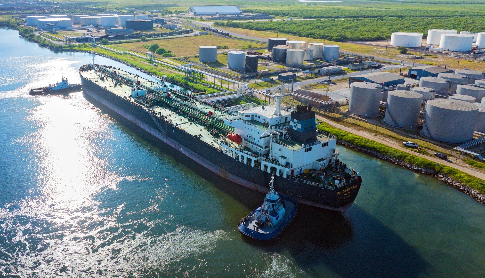 aerial image of ship at port