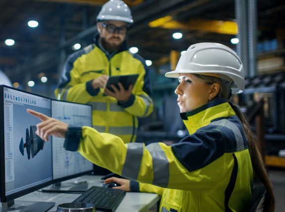 industrial setting, people on computer